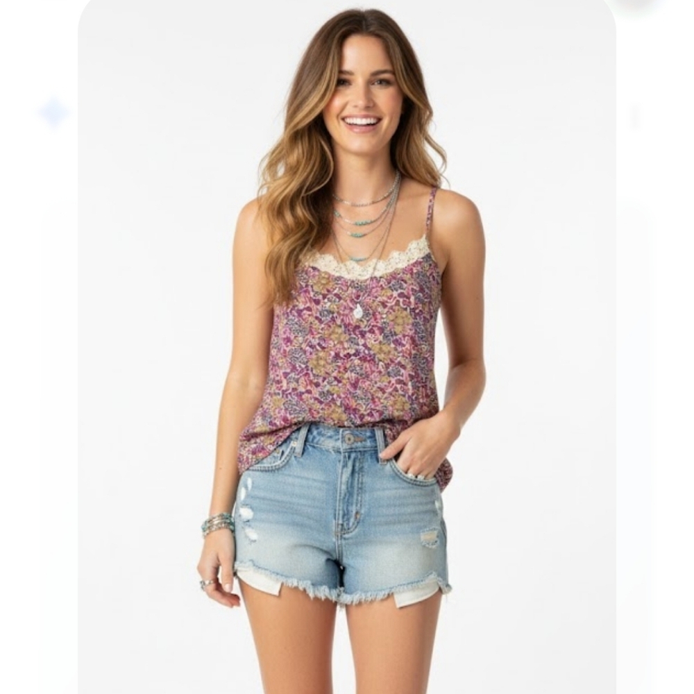 Tank Top Y2K Purple Floral Lace Festival Boho Fairy Retro XL NWT